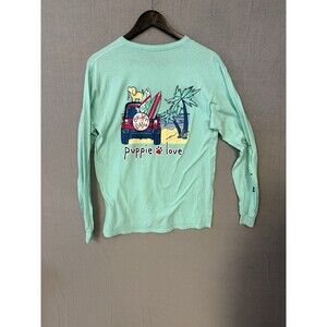 Puppie Love Mens Aqua Blue Long Sleeve Graphic T-Shirt Dog Rescue Size M